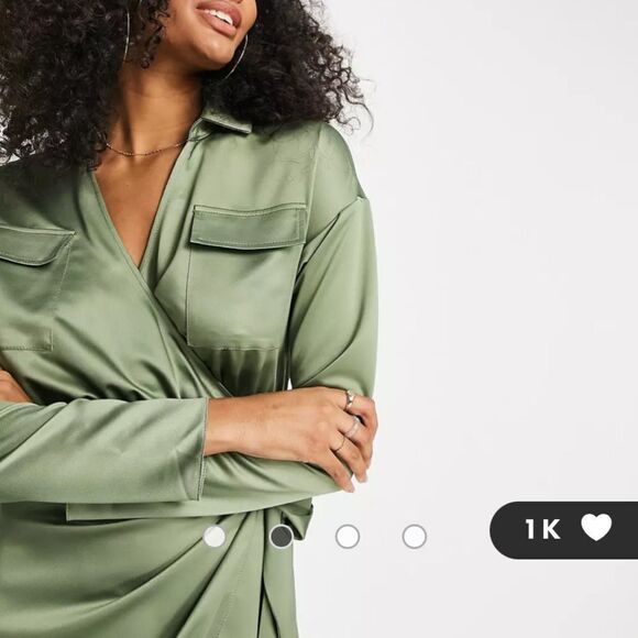 ASOS DESIGN satin collared wrap midi shirt dress in khaki 14 NWT in packaging - Picture 2 of 7